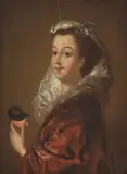 Kopie Bildnis eines Mädchens mit Maske by Pietro Rotari, oil on panel, sold Dec 2024
