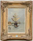 Dampfer im Hafen by Eugène Galien-Laloue, oil on panel, sold Dec 2024