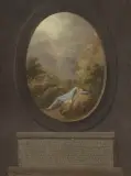 zugeschrieben Blick durch einen oval gemauerten Wanddurchbruch auf einen auf einem Stein ruhenden, sich nach dem Tod sehnenden Jüngling, dahinter wolkiger Himme by Heinrich Freudweiler, oil on panel, offered Dec 2024