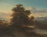 Bouquet d'arbres au soleil couchant by Alexandre Calame, 1842, oil on canvas, offered Dec 2024