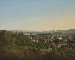 Ansicht von Zürich, Künstlergasse Richtung Haus zum Rech und Hirschengraben by Wilhelm Scheuchzer, 1822, oil on canvas, sold Dec 2024