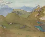 Blick auf Pilatus, Rigi und Stanserhorn vom Brienzer Rothorn aus by Ernst Kreidolf, watercolor, sold Dec 2024
