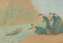Kind im Fluss treibend by Ernst Kreidolf, watercolor, offered Dec 2024