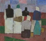 Bauern auf dem Feld by Carl Roesch, 1968, oil on board, sold Dec 2024