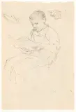 Skizzenblatt mit lesendem Jungen / verso ebenfalls Skizze erkennbar by Albert Anker, pen and ink, sold Dec 2024