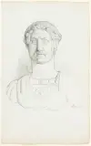 Studienblatt mit Porträtbüste von Kaiser Hadrian im Louvre, um 1850-60 by Albert Anker, pencil, sold Dec 2024
