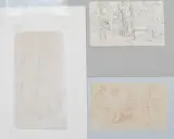 zugeschrieben Drei Skizzen: Uferlandschaft / Baumstudie / Studien einer Bäuerin und eines Bauern (recto und verso) by Wolfgang Adam Töpffer, pencil, sold Dec 2024