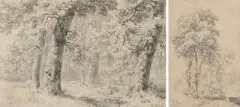 Zwei Baumstudien by Robert Zünd, 1850, pencil, sold Dec 2024