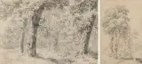 Zwei Baumstudien by Robert Zünd, 1850, pencil, sold Dec 2024