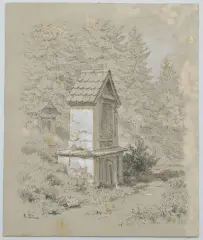 Andachtshäuschen zu St. Niklaus by Robert Zünd, ink, sold Dec 2024