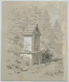 Andachtshäuschen zu St. Niklaus by Robert Zünd, ink, sold Dec 2024