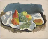 Nature morte aux poires - Esquisse by Fernand Dubuis, 1947, oil on board, offered Dec 2024