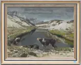 Berglandschaft mit Kuh by Ernst Hodel II, oil on panel, sold Dec 2024
