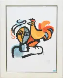 Hahn mit Portrait by Rudolf Mirer, 1986, color lithograph, sold Dec 2024
