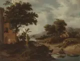 zugeschrieben Landschaft mit See und Ruine by Roelof Jansz van Vries, oil on panel, offered Sep 2024