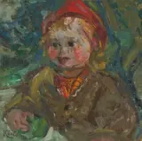 Bildnis eines Kindes mit roter Kappe by Michel Kikoine, oil on board, sold Sep 2024