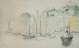Procida by István Pekáry, 1960, watercolor, offered Sep 2024