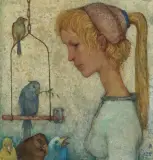Jeune fille aux 5 oiseaux by Nicolaas Mathijs Eekman, 1961, oil on board, sold Sep 2024