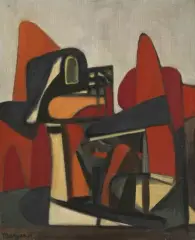 Serie Rouge by Pinchas Burstein, 1956, oil on canvas, sold Sep 2024
