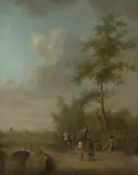 Landschaft mit Bauern am Wegesrand by Cornelis Vermeulen, 1781, oil on canvas, sold Sep 2024