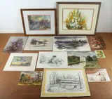 (13) paintings & drawings by Esther Zittle, ink, sold Aug 2024