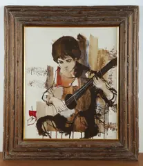 painting "Guitarist by Lou Zansky, oil on canvas, sold Sep 2024