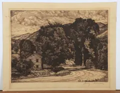 Untitled by Luigi Lucioni, etching "Route 7", sold Sep 2024