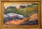 Coastal Village Scene by Theodore Tihansky, Oil on Canvas, sold Apr 2024