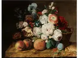 Stillleben mit Blumen und Früchten by Georg Seitz, oil on canvas, offered Dec 2015