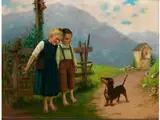 Zwei Kinder mit Hund auf Einem Gebirgsweg by Theodor Kleehaas, 1854 Germersheim - 1929 München, oil on canvas, offered Dec 2015