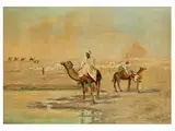 Arabische Kamelreiter vor der Pyramide von Gizeh by Orientalist des 19. Jahrhunderts, oil on panel, offered Dec 2019