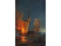 Brennende Schiffe by Théodore Gudin, oil on panel, sold Dec 2025