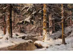 Winterwald im Morgenlicht by Walter Moras, oil on canvas, sold Sep 2024