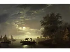 Flusslandschaft bei Vollmond by Edward Williams, oil on panel, offered Apr 2016