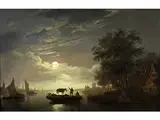 Flusslandschaft bei Vollmond by Edward Williams, oil on panel, offered Apr 2016
