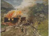 Brand in Reith by Franz Defregger, oil, offered Dec 2025