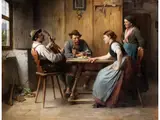 Ständchen in der Stube by Adolf Lüben, oil on canvas, offered Jun 2025