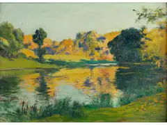 Bords de la Creuse en Automne by Paul Madeline, oil on panel, sold Jun 2024