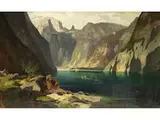 Blick auf den Königssee mit st. Bartholomä by August Lohr, oil on canvas, offered Dec 2025