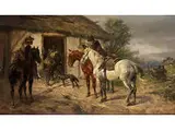 Soldaten vor Einer Bauernhütte by Wilhelm Räuber, oil on board, sold Jul 2015