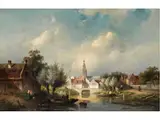 Blick auf Einen Städtischen Kanal mit Steinerner Brücke und Figurenstaffage by Charles Leickert, oil on canvas, sold Jun 2023