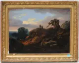 Landschaft im Abendlicht mit Staffage by Frankreich, 19.Jh., oil on panel, offered Sep 2024