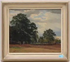 Landschaft bei Dessau mit Bauern by Otto Strützel, 1875, oil, offered Sep 2024