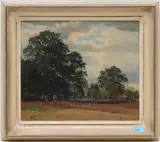 Landschaft bei Dessau mit Bauern by Otto Strützel, 1875, oil, offered Sep 2024