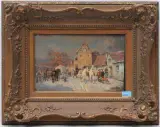 Dorfstrasse im Winter mit Staffage by Wilhelm Velten, oil on panel, sold Sep 2024