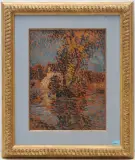 Landschaft mit Bäumen und Häusern am Wasser by Ernest Lucien Bonnotte, oil on panel, sold Sep 2024