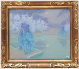 Le jardin mauve, les éléphants bleus by Georges Dantu, pastel, offered Sep 2024