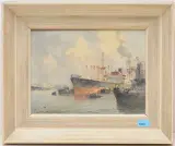 Blick auf den Rotterdamer Waalhafen by Marinus Johannes de Jongere, oil on canvas, sold Sep 2024