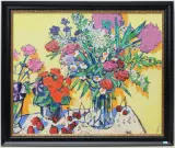 Blumenstillleben mit Kirschen by Bernhard Kühlewein, oil on board, sold Sep 2024