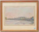 Flusslandschaft mit Stadt im Hintergrund by Jeanne Selmersheim-Desgrange, watercolor, offered Sep 2024